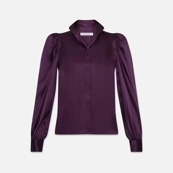 FRAME  Gillian Blouse Silk L/S LARGE    Purple NEW - Picture 1 of 8